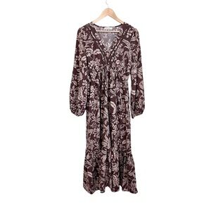Rusttydustty Cottage Floral Tiered Maxi Dress Womens XL Brown‎ Forest Fairy Boho